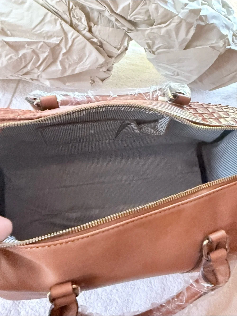Le Miel Croc-Embossed Brown Satchel
